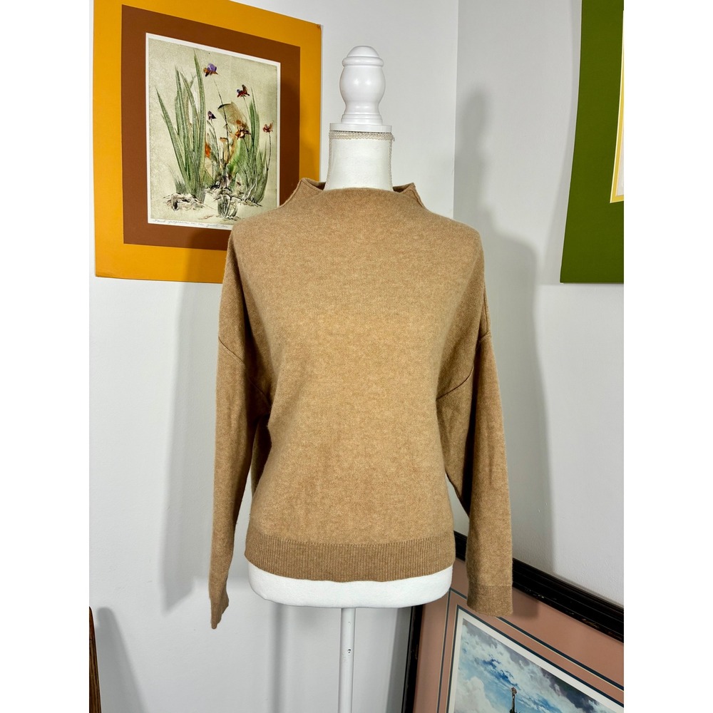 Pilcro Cashmere Sweater Women Medium Tan Excellent Funnel Neck Drop Shoulder